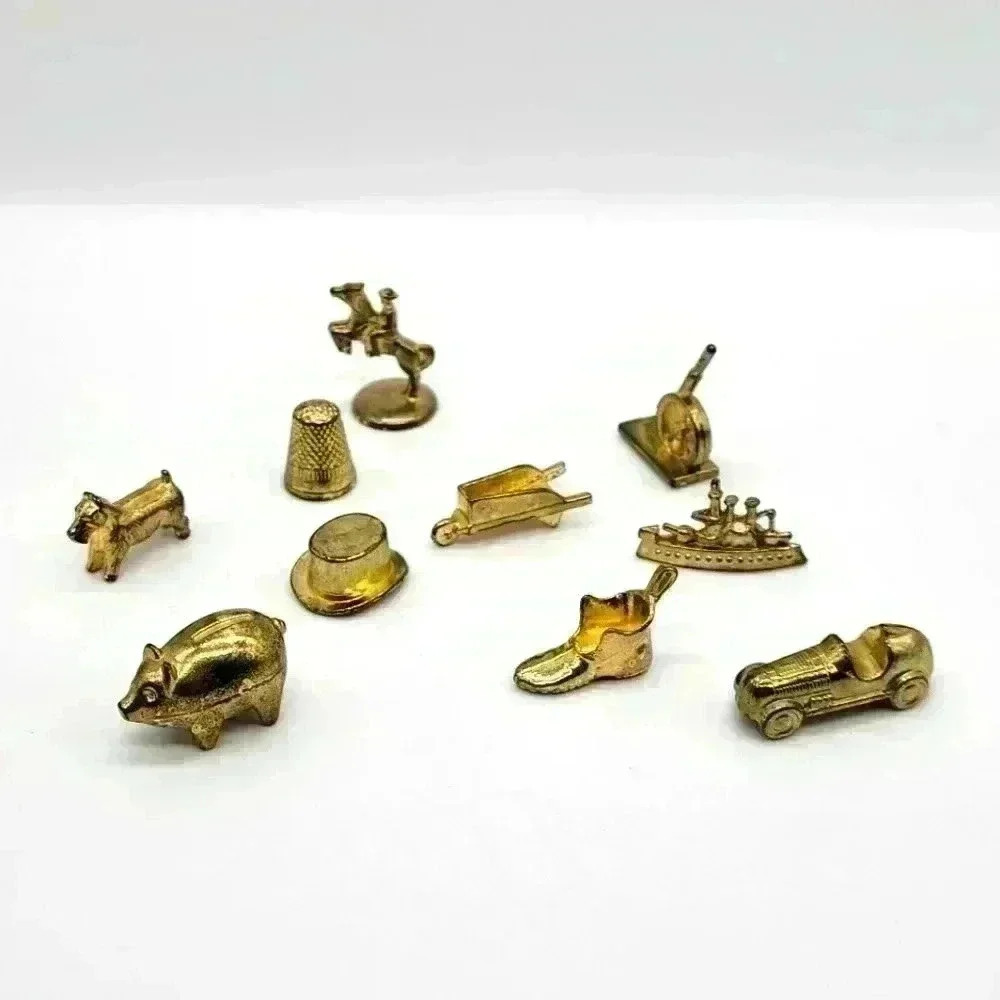 10 Tokens Gold Pieces Monopoly Game The Heirloom Edition Boots Dog Pig Hat etc.